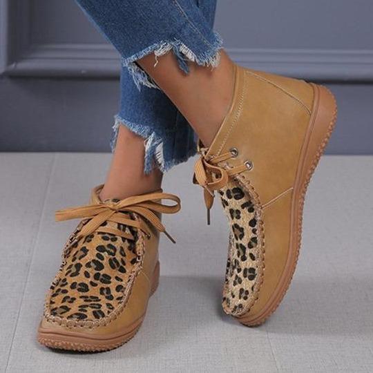 Women's leopard front lace casual ankle booties
