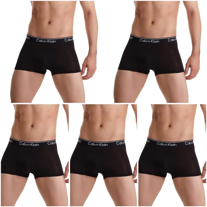 Aonga 5Pcs Silk Men's Boxer Fashion Letters Printing Underpants Comfortable Boxer Male Stretch Shorts Boys Underwear Men Lingerie