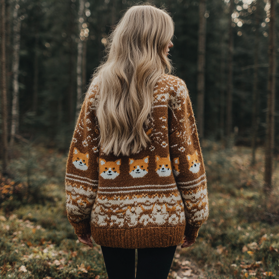 Vintage Fairman Island Corgi Dog Print Cozy Chunky Sweater elevenforest