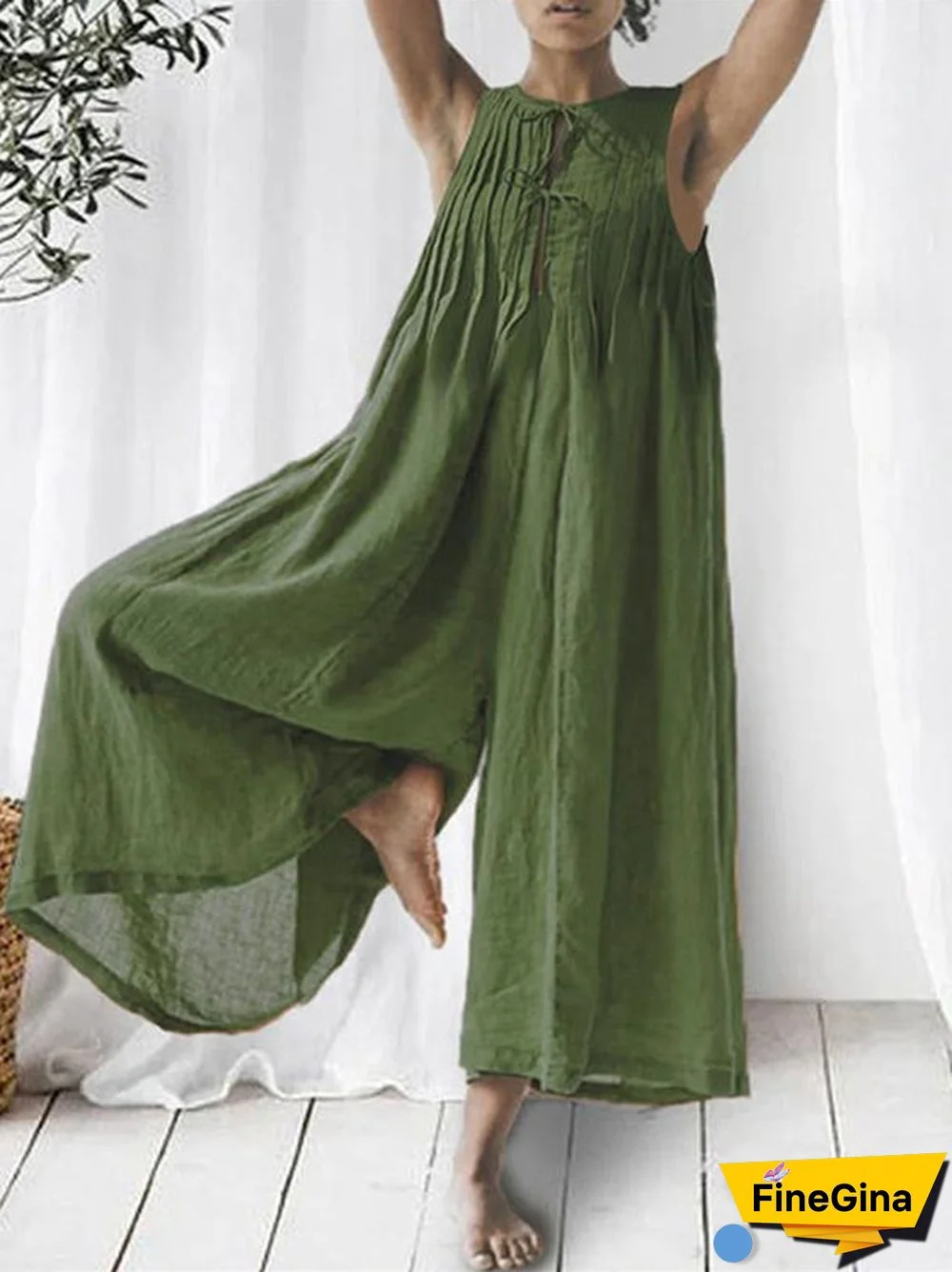 Women's Simple Loose Sleeveless Scoop Neck Jumpsuits