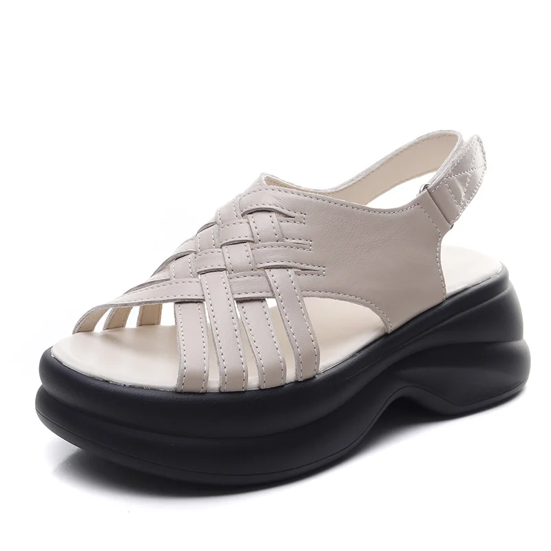 Yyvonne Cowhicked Woven Woven Pine Cake Thick-Soled Sandals Women's Summer New Catch Height Roman Sandals