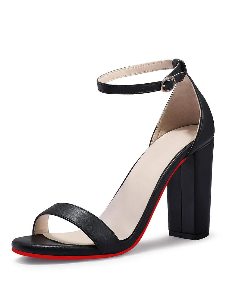 100mm Women's  Chunky High Heel Sandal Wedding Bridal Prom Strappy Open Toe Ankle Strap Dress Shoes Bridesmaid Ladies  Red Bottom Pumps