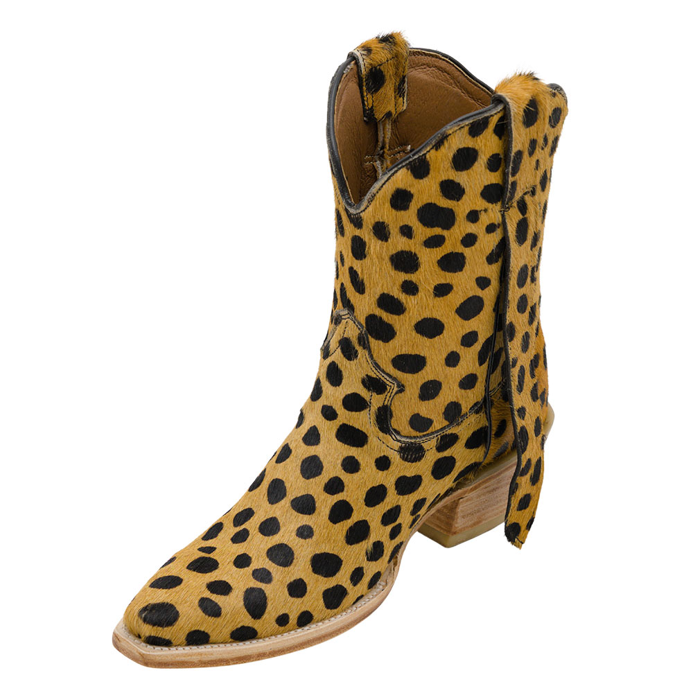 Yellow Faux Suede Snip Toe Polka Dot Short Western Boots for Women Nicepairs