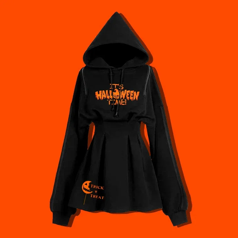 Halloween Contrast Print Hoodie Dress