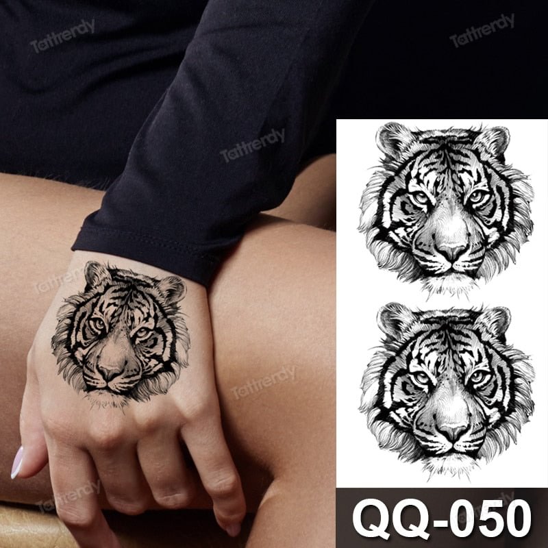 Waterproof Temporary Tattoo Sticker Tiger Lion King Compass Pattern Fake Tatto Flash Tatoo Small Body Art for Kids Women Men