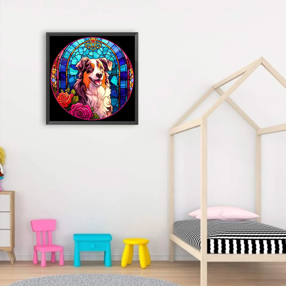 Full Round Diamond Painting 30*30cm - Stained Glass Dog