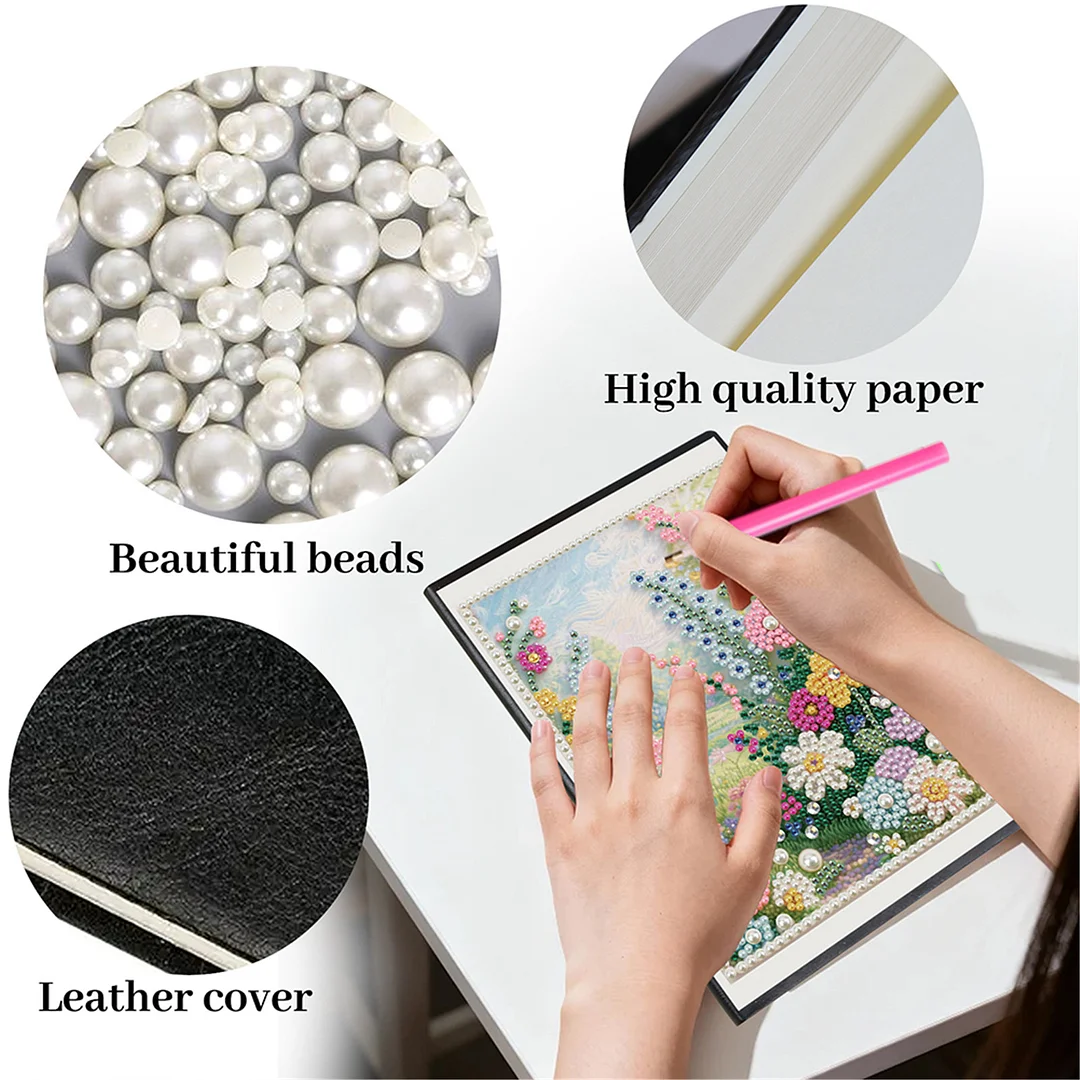 Summer Forest Partial Pearl DIY 50 Pages A5 Diamond Painting Notebook Special Shaped Diamond Art Diary Book Kits Wireless Strip 5D Crystal Art Paintings Sketchbook for Art Drawing