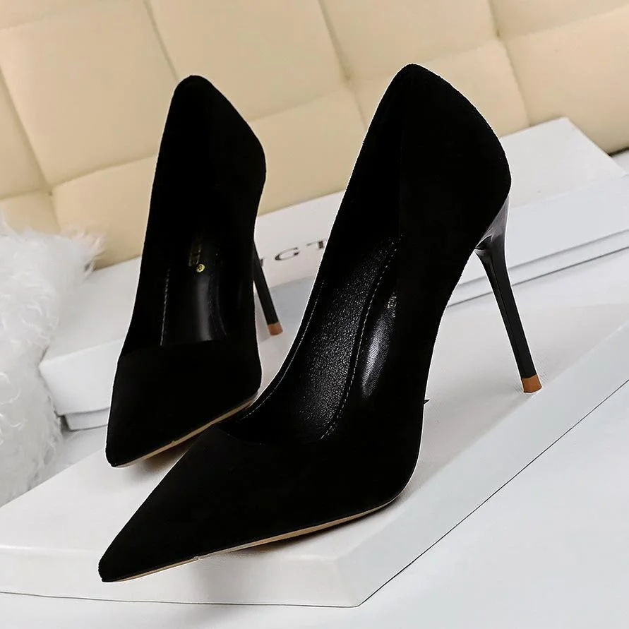 Fashion simple stiletto suede shallow pointy high-heeled sexy shoes