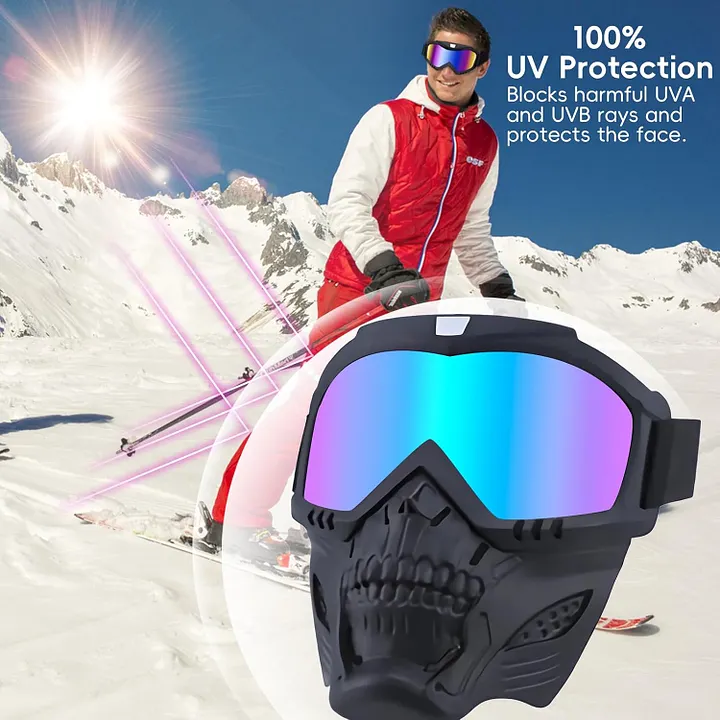 Retro Cool Skull Motorcycle Goggles - Motorcycle Sunglasses, Fogless, Warm, Adjustable Elastic Strap, Windproof, Breathable, UV Protection Motocross Protective Gear with Visor Lens for Off-Road Riding