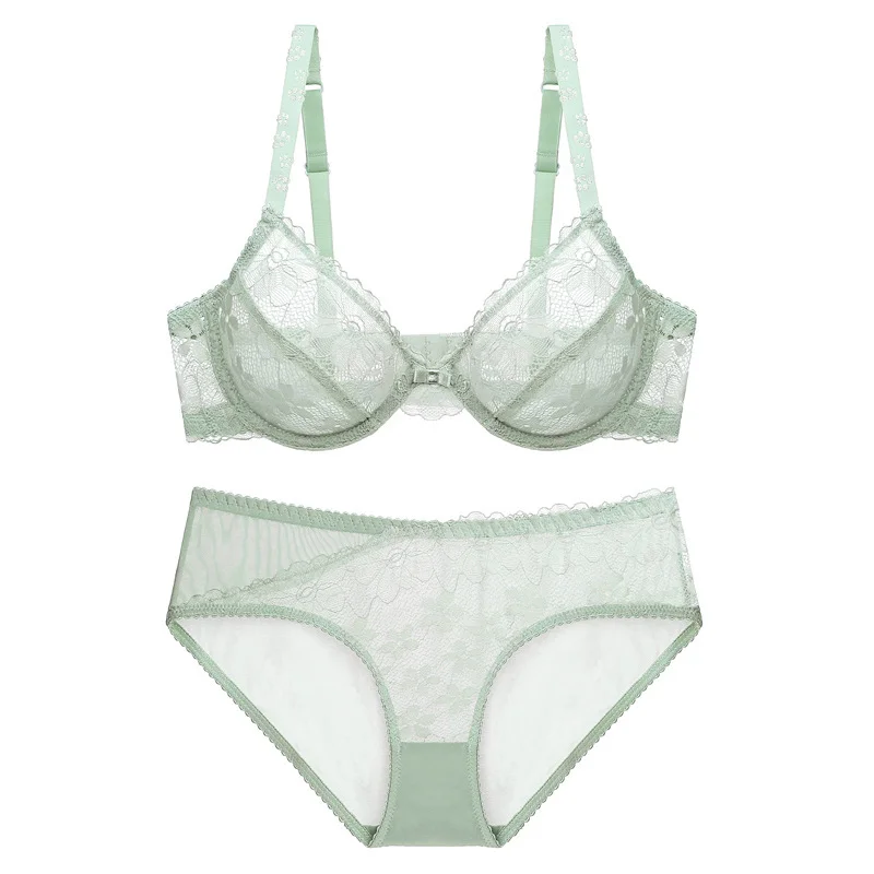 Brownm Sexy Transparent Ultra-Thin Bra Bra Summer Steel Ring Comfortable Plus-Size Bra Set