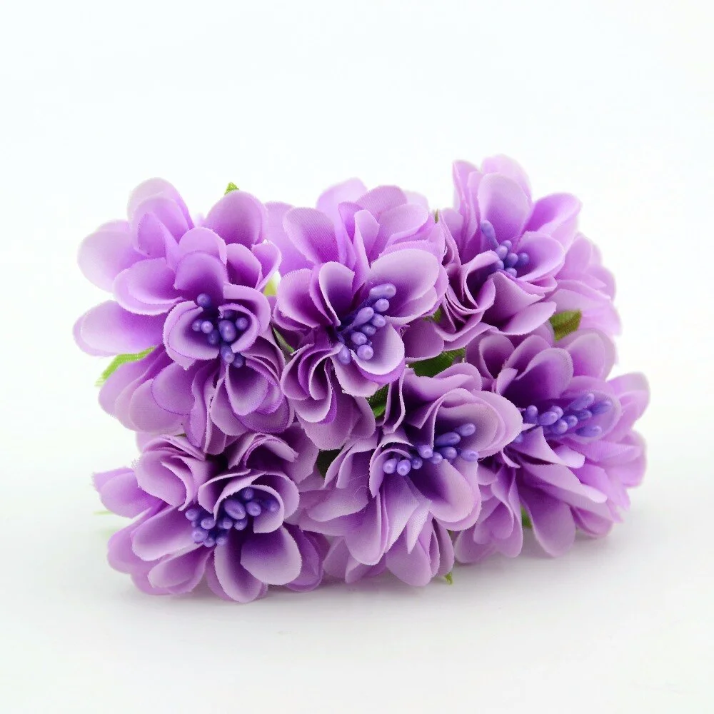 60pcs/lot Mini Silk Artificial Rose Flowers Bouquet  Scrapbooking Fake Flower Stamen Wedding Party  Decoration DIY Handmade