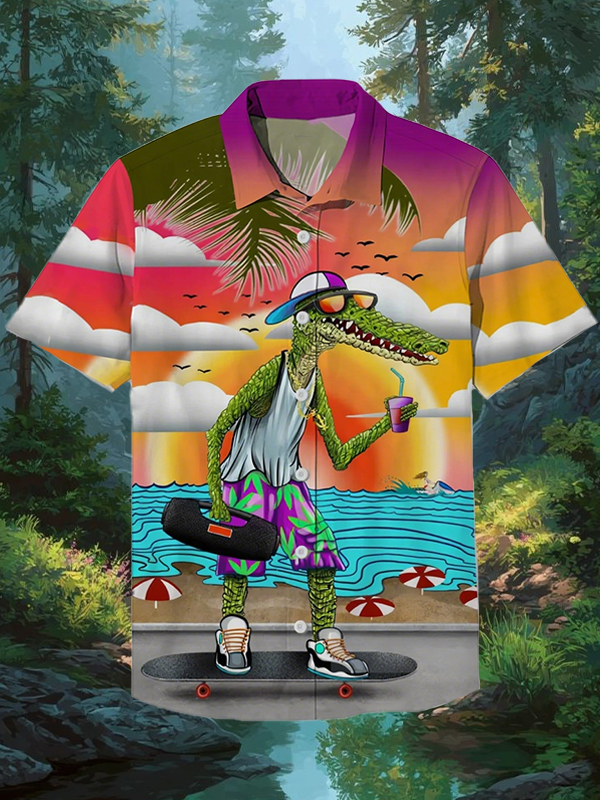 Men's Gator Skateboards Vacation Art Print Short Sleeve Shirt