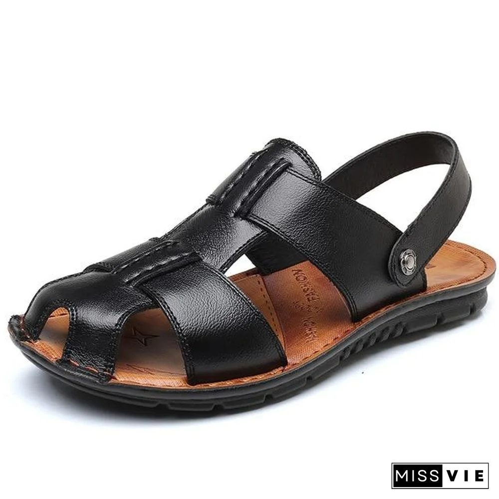 Big Size Men PU Leather Beach Sandal Shoes Non-Slip Large Slippers