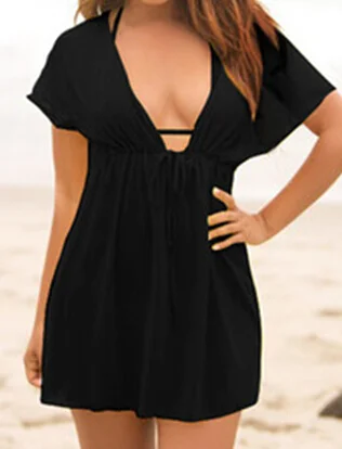 Summer Ladies  Beach V-neck Mini dress Transparent Bikini Cover up Kaftan Sarong Women Summer Holiday Beachwear Swimwears
