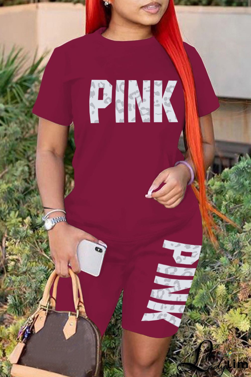 Blue Fashion Casual Letter Print Patchwork O Neck Short Sleeve Two Pieces