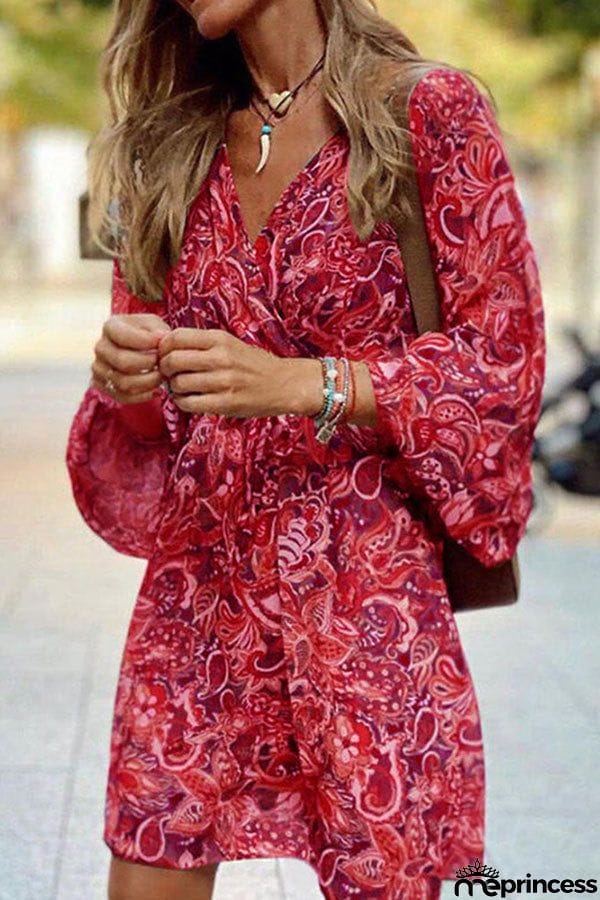 Floral V Neck Mini Dress