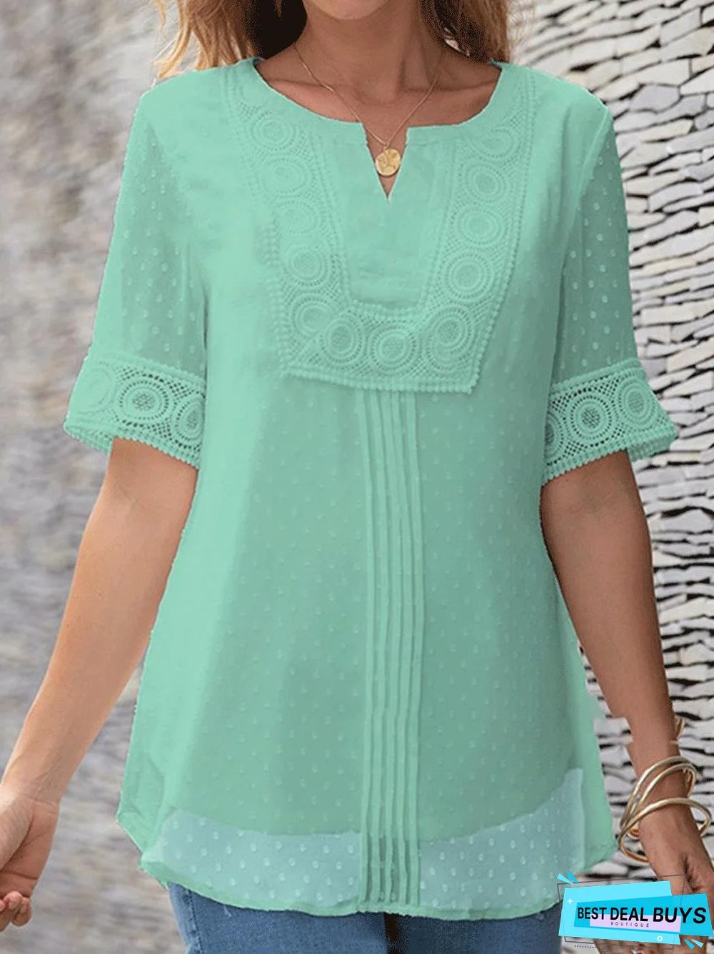 Casual All-Match Solid Color Short-Sleeved Pullover Blouse