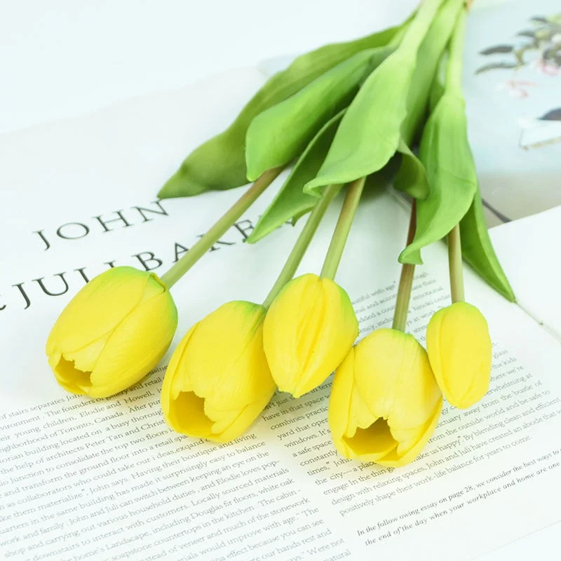 5Pcs/bunch Artificial Tulips Bouquet Real Touch Silicone Fake Flowers for Home Garden Living Room Decoration Wedding Party
