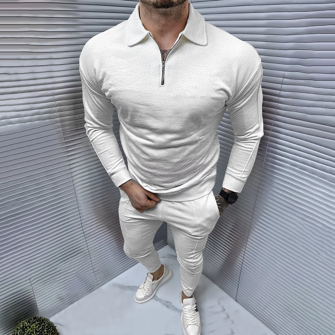 Fashion White Polo Shirt And Pants Co-Ord