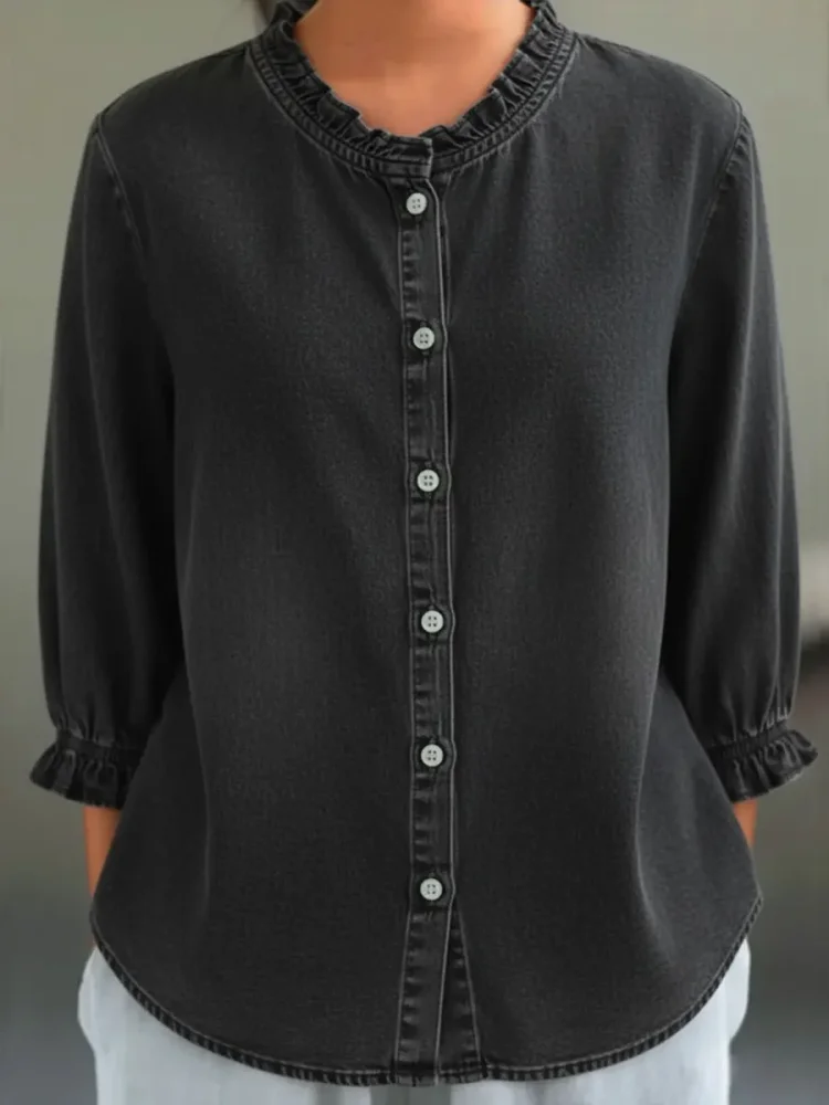 Women's Casual Washed Denim Cotton Shirt socialshop