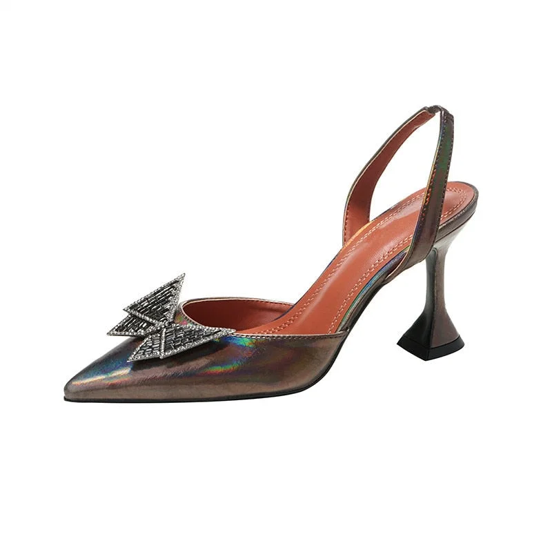 2021 Glitter Rhinestones 3D Butterfly Women Pumps Sandals Fashion Stiletto High heels Slingbacks Summer Lady Wedding Party Shoes