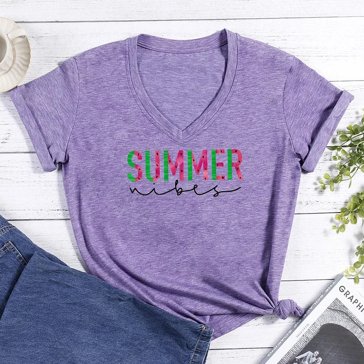Watermelon summer vibes summer life V-neck T Shirt-Annaletters