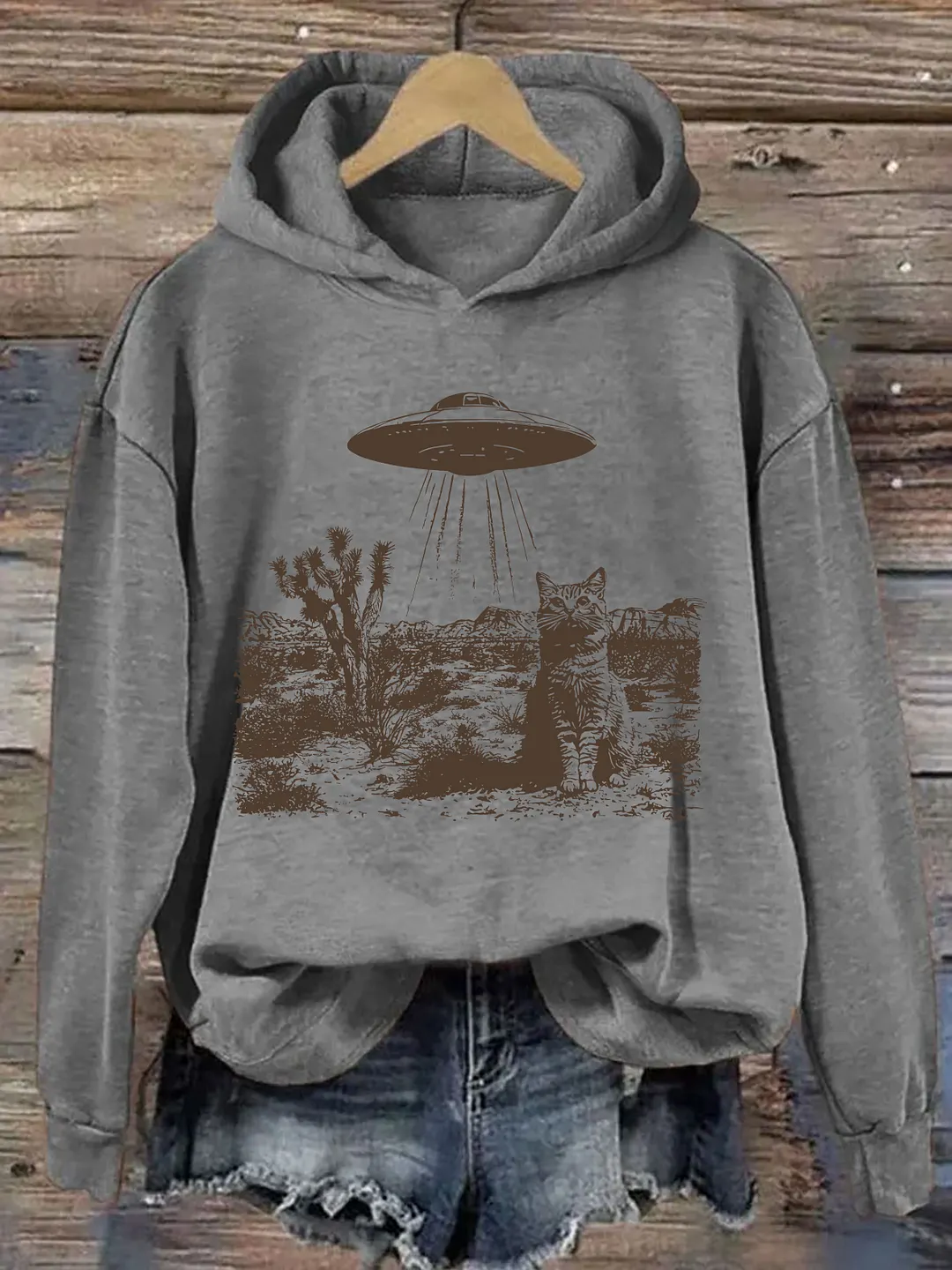 Vintage UFO Cowboy Cat Hoodie
