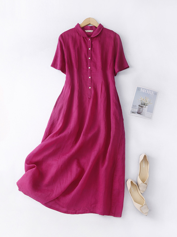 Women's Cotton and Linen Short-sleeved Mid-length Long Skirt