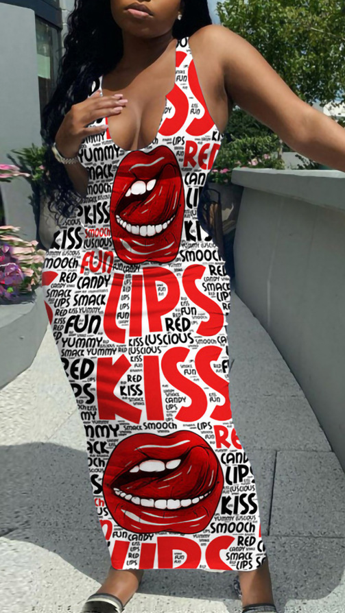Sexy lips print dress