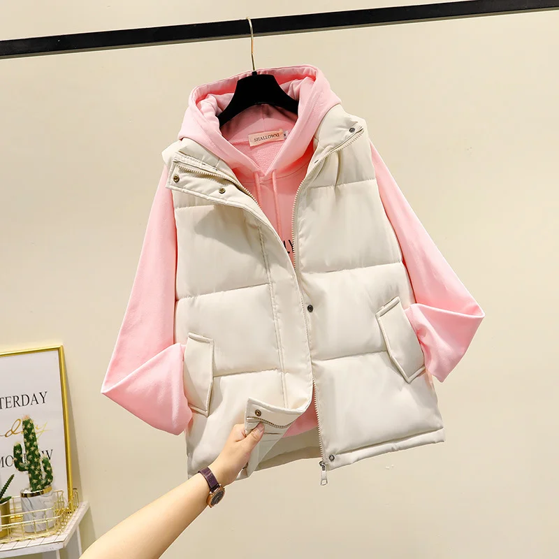 2023 Winter Women Sleeveless Vest Coat Warm Jacket Down Cotton Padded Parka Waistcoat Female Mandarin Collar Vest Jacket
