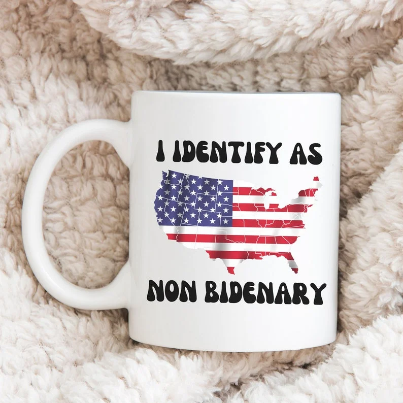 I Identify As Non Bidenary Mug, Retro Conservative Coffee Cup, Groovy Trump Mug, Republican Gifts, MAGA, Patriot Gift, Anti Biden Gift