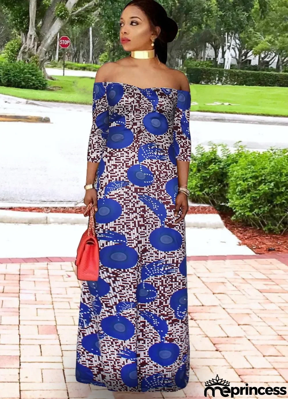 Summer Africa Formal Print Off Shoulder Long Dress