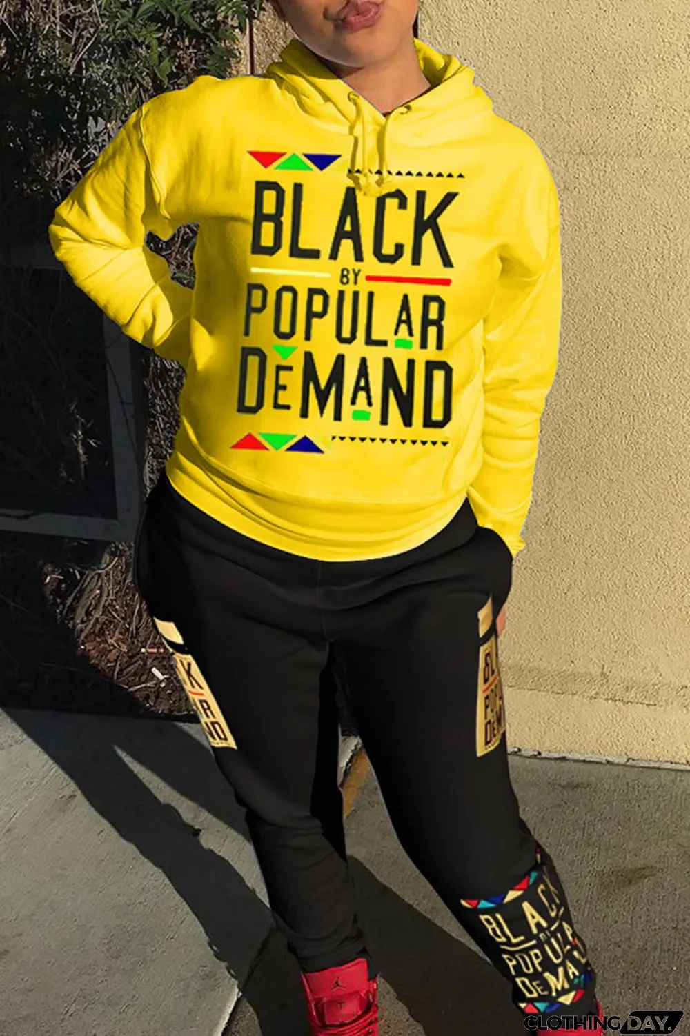 Rose Red Fashion Casual Letter Print Basic Hooded Collar Long Sleeve Two Pieces