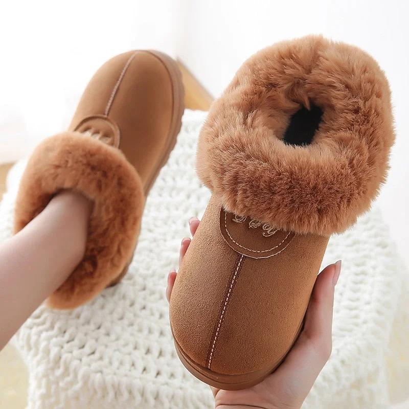 Comemore Winter Warm Women Slippers Female Platform Furry Fur Plush Men's Indoor Home Slipper House Shoes Woman Plus Size 44 New