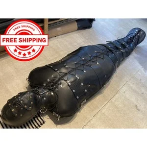 pornhint Pornhint 100% Genuine Leather BDSM Restricted Serious Bag with Laces, Mummy Seductive Bondage Bag, Real Leather Sleep Sack Bondage Bag, Gift for Him
