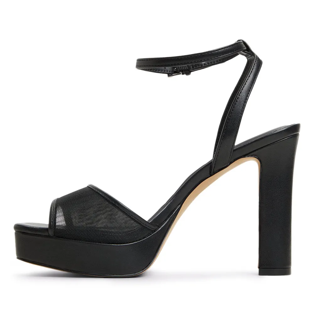 Open Square Toe Platform Black Heels Sandals with Ankle Strap