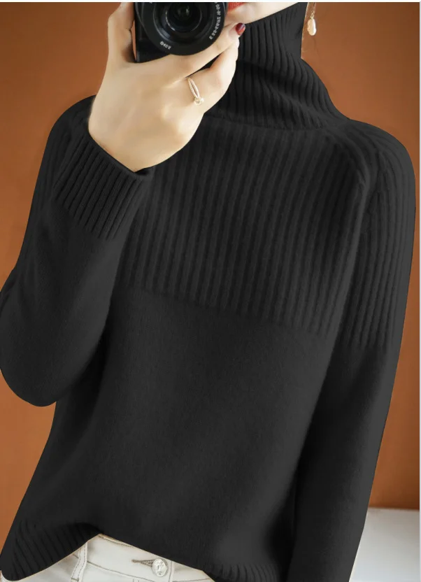 Ueong Autumn And Winter Lazy Wind Thickened High-Necked Sweaters Women's Long-Sleeved Solid Color Pile Collar Knitted Bottomed Sweaters