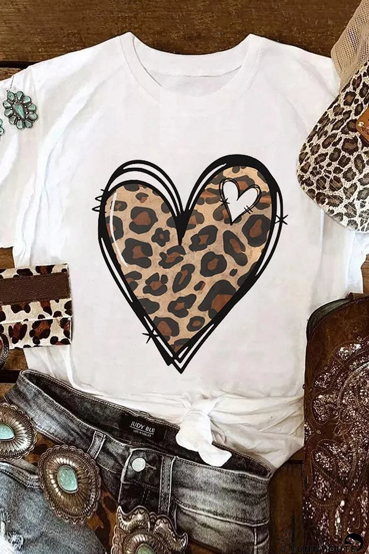 Leopard Heart Print White Western Valentine Tee