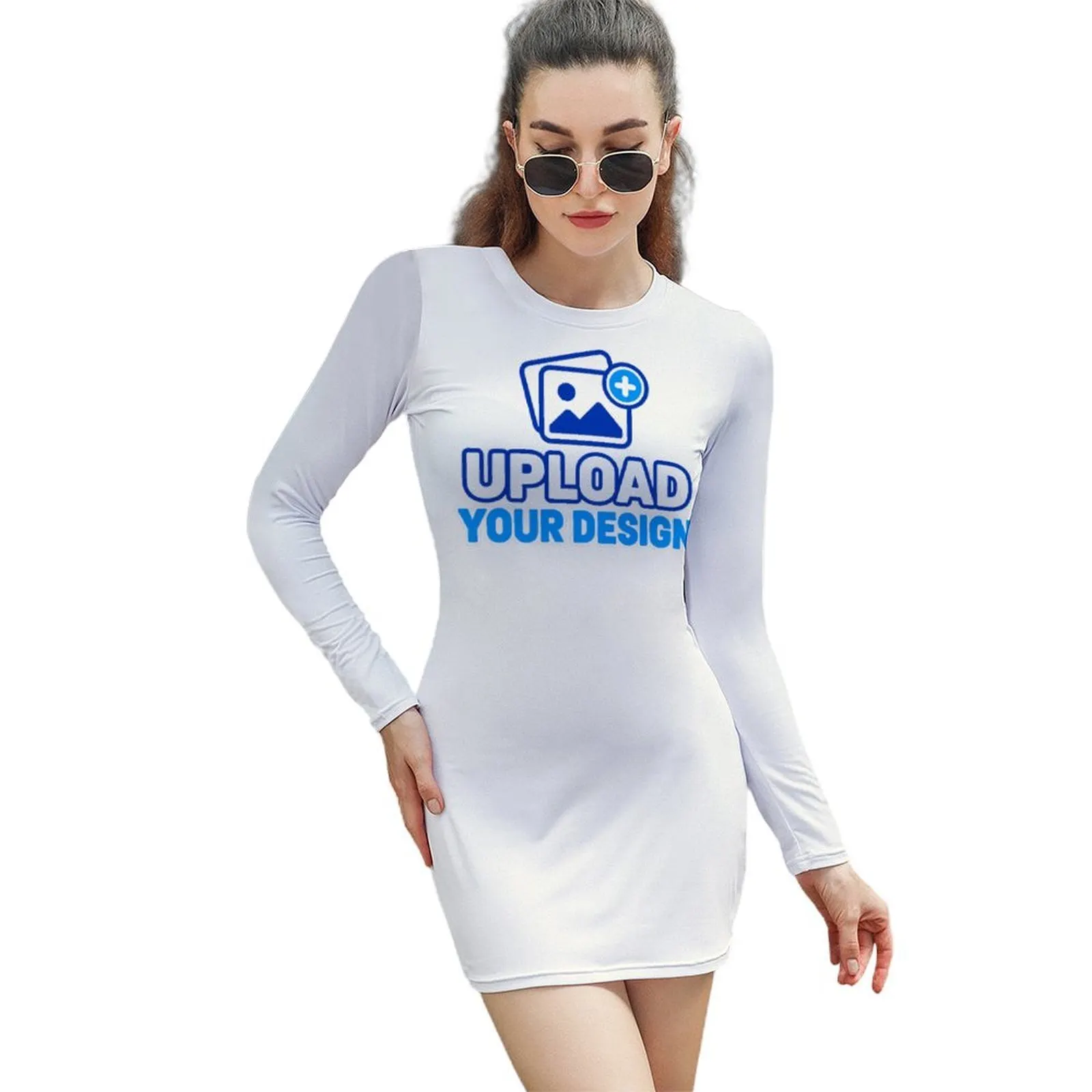 Custom Long-Sleeve Crew-Neck Bodycon Mini Dress product image 7