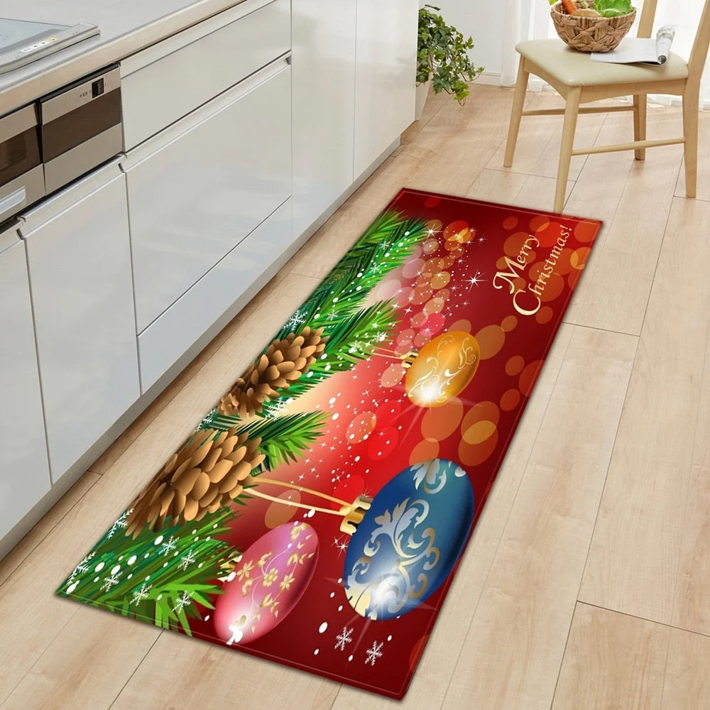 Christmas Kitchen Mat Rectangle Entrance Doormat Bedroom Home Floor Decoration Living Room Carpet Hallway Bathroom Anti-slip Rug