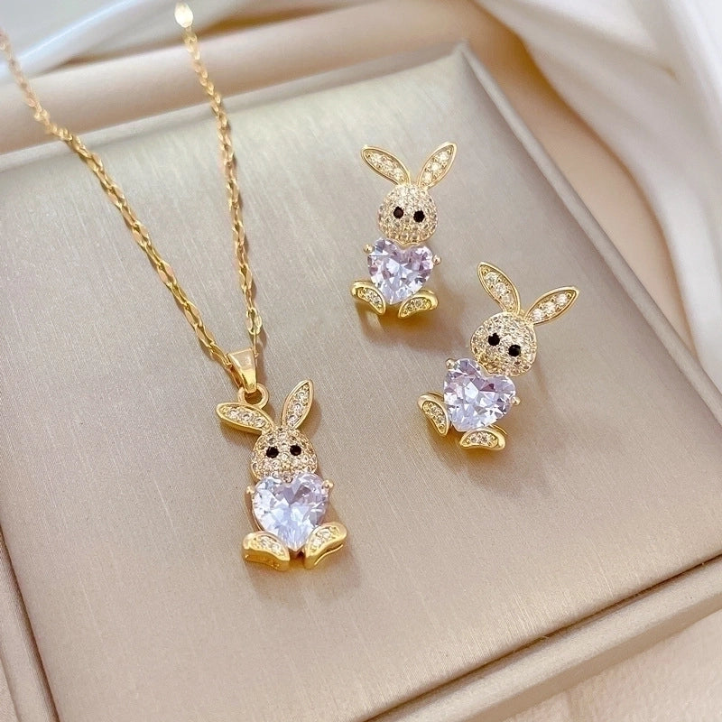 Copper Minimalist Plating Inlay Rhombus Bow Knot Zircon Jewelry Set