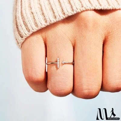 MidiSono - T Shape Inlaid Zircon 925 Sterling Silver Open Ring