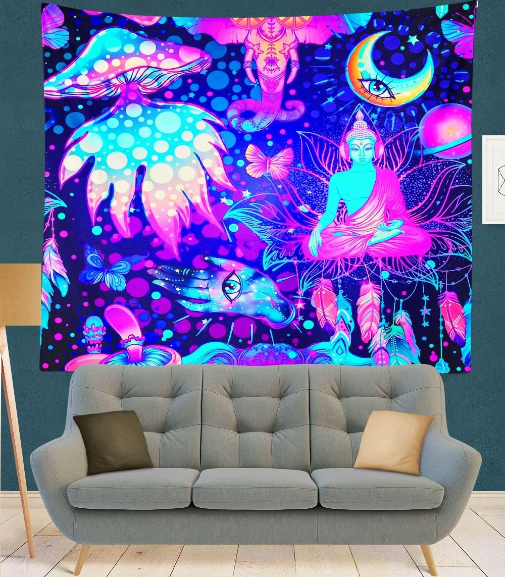 India Mandala Tapestry purple mushroom Wall Hanging Boho Decor Wall Cloth Tapestries Psychedelic Hippie Mandala Wall Carpet