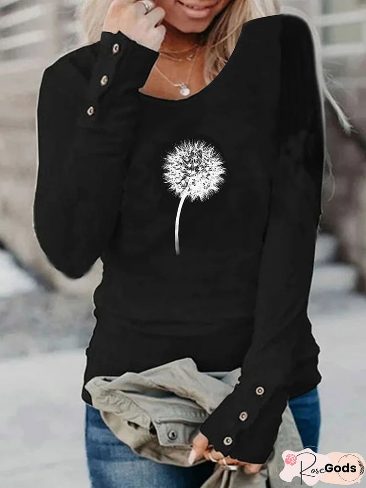 Casual V Neck Dandelion Buttoned T-Shirt