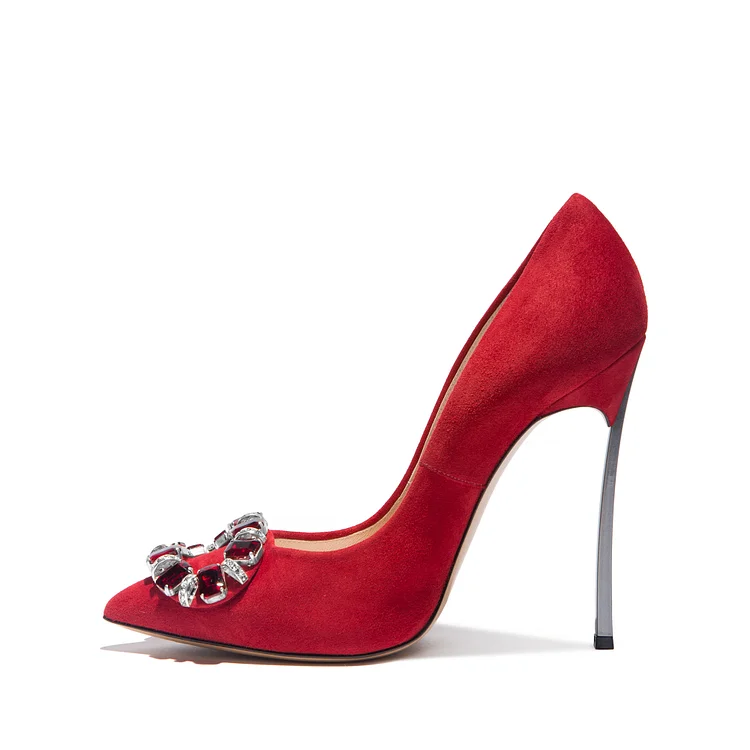 Red Prom Shoes Rhinestone Pointy Toe Stiletto Heel Pumps |FSJ Shoes