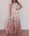 Women's Pink Short-sleeved Mesh Flower Embroidery Dress - 01