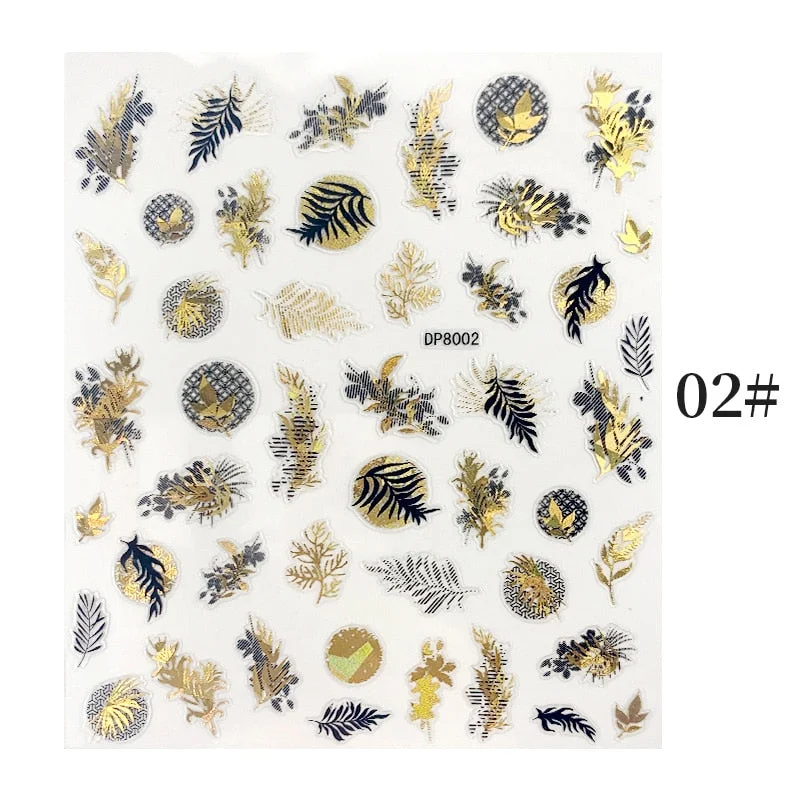 1 Sheet Bronzing Abstract Color Block 3D Nail Sticker Art Letters Design Transfer Sliders Paper DIY Manicuring Wraps