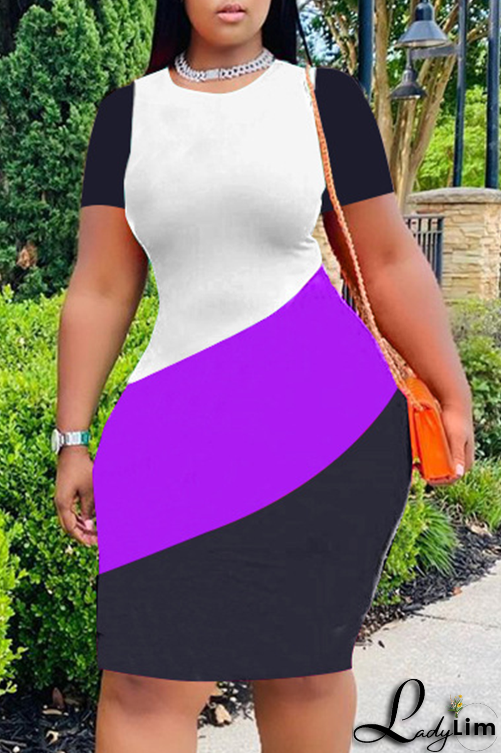 Red Fashion Striped Patchwork O Neck Plus Size Dresses