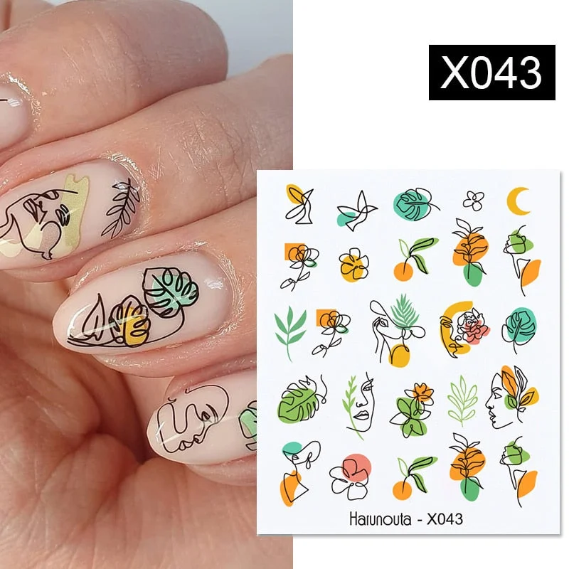 Harunouta Autumn Flowers Leaves Line Patter Nails Sticker Nail Art Decorations Decals Water Transfer Slider Foil Manicures Wraps-Nail Inspo