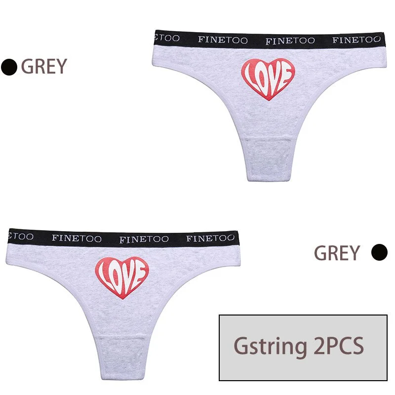 FINETOO 1/2PCS Women Cotton Underwear Love Sticker Letter M-XXL Panties + G-string Lingerie Female Pantys Girls Fashion Briefs